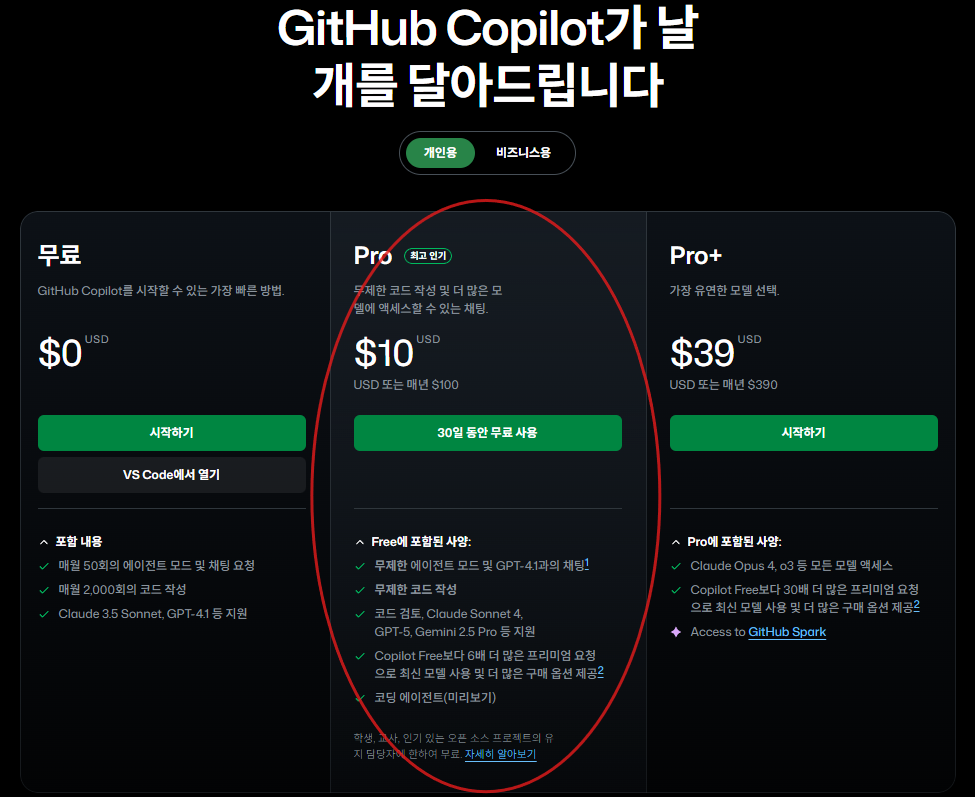 GitHub Copilot 요금제